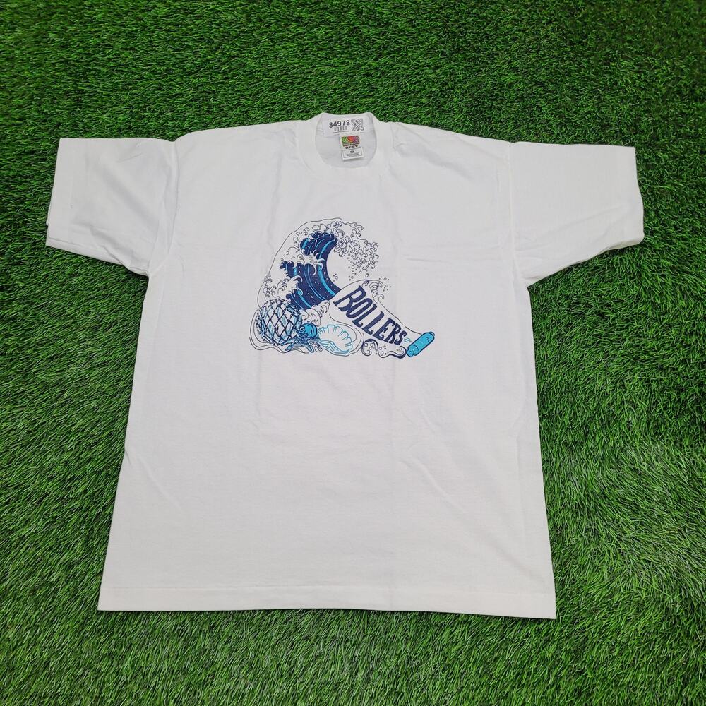 Vintage 90s Rollers Beach Shirt Womens XL 22x28 White Marinelife